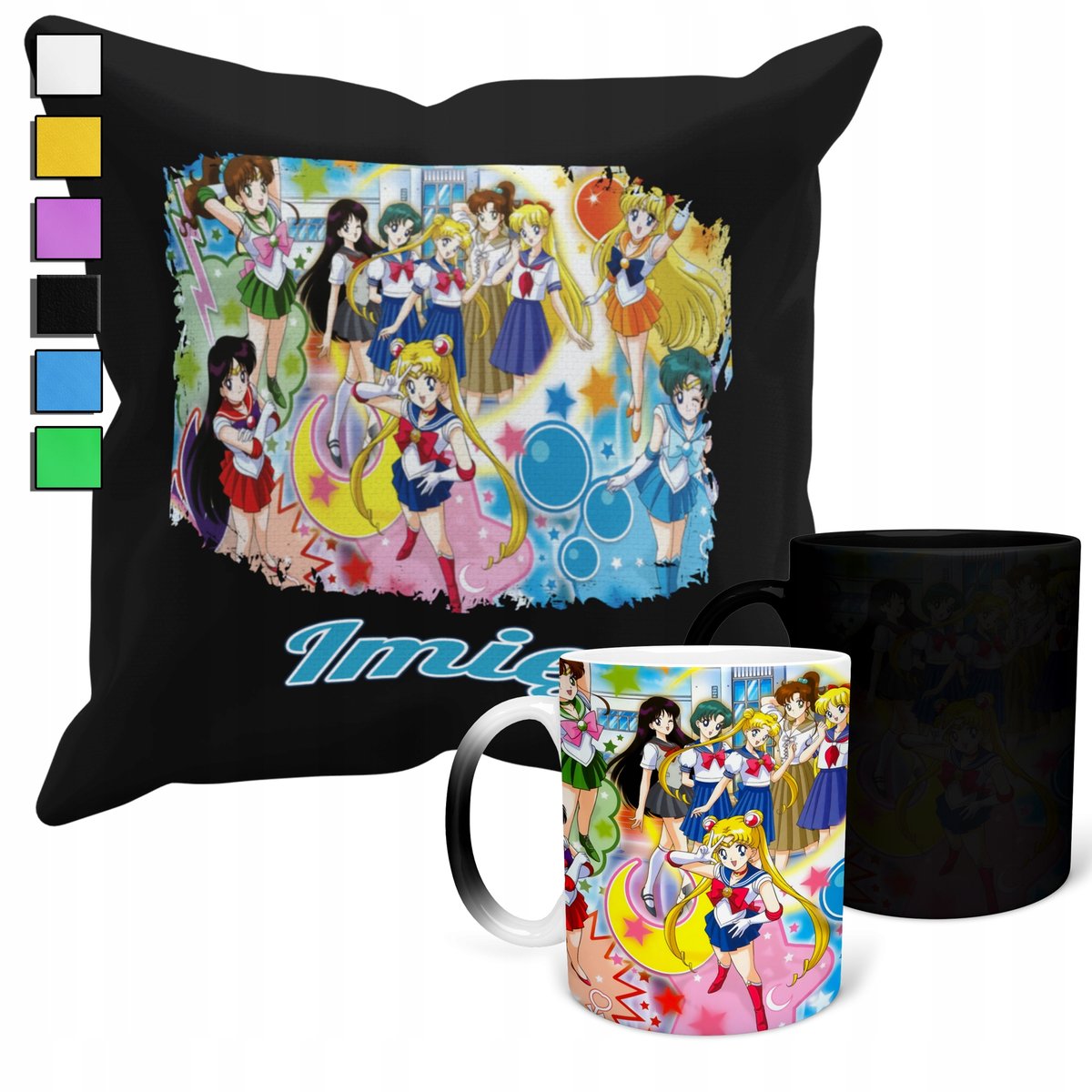 ZESTAW KUBEK MAGICZNY + POSZEWKA Z PODUSZKĄ-SAILOR MOON CZARODZIEJKI + IMIĘ