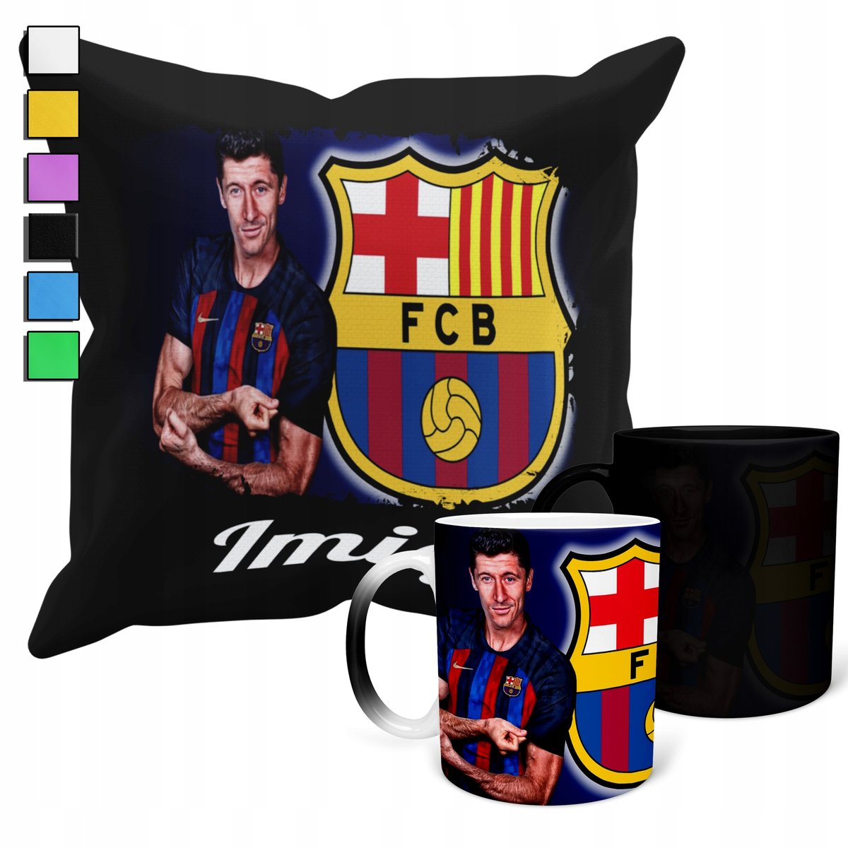 ZESTAW KUBEK MAGICZNY + POSZEWKA Z PODUSZKĄ-LEWANDOWSKI FC BARCELONA + IMIĘ