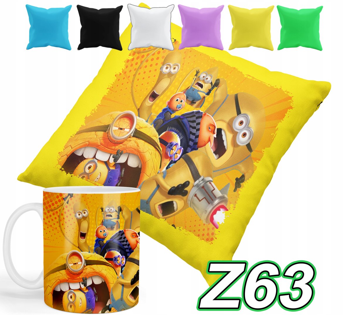 ZESTAW KUBEK + POSZEWKA Z PODUSZKĄ MINIONKI BAJKI + IMIĘ