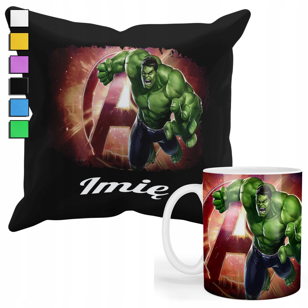 ZESTAW KUBEK + POSZEWKA Z NADRUKIEM-DLA FANA PREZENT HULK AVENGERS +IMIĘ