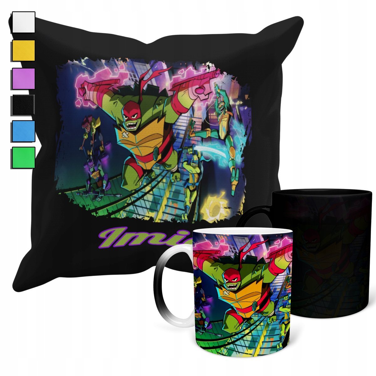 ZESTAW KUBEK MAGICZNY + POSZEWKA Z PODUSZKĄ-PREZENT ZÓŁWIE NINJA + IMIĘ