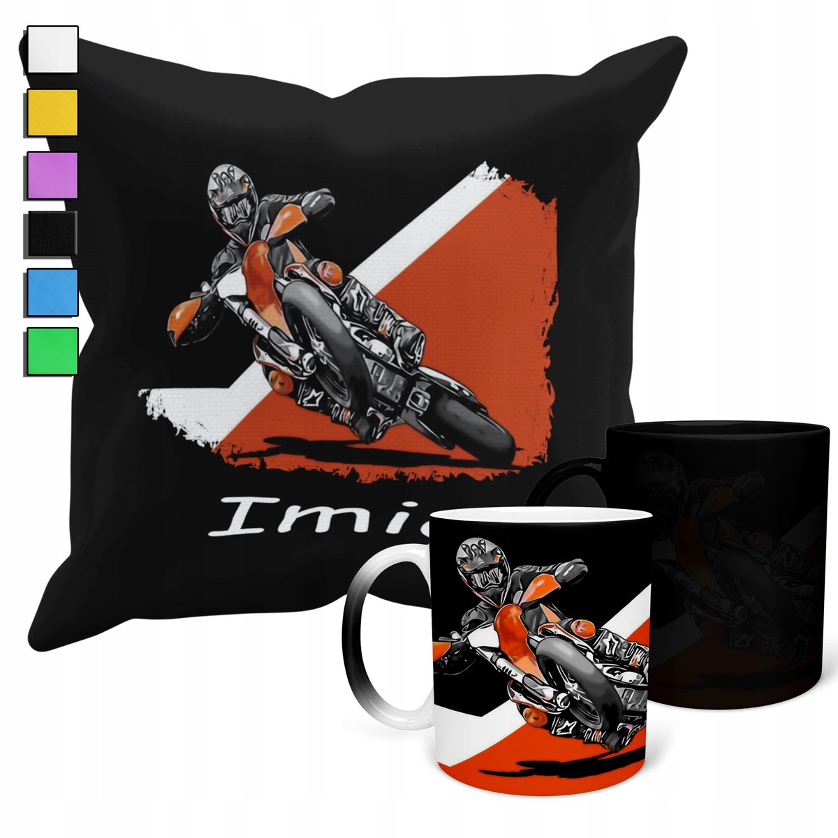 ZESTAW KUBEK MAGICZNY + POSZEWKA Z PODUSZKĄ- MOTOR ŻUŻEL SPEEDWAY + IMIĘ