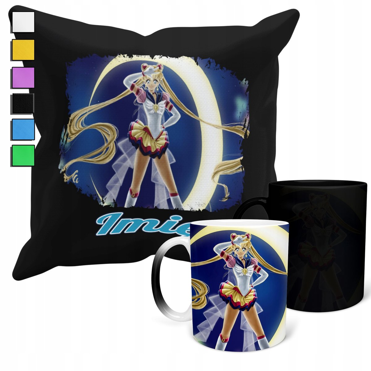 ZESTAW KUBEK MAGICZNY + POSZEWKA Z PODUSZKĄ-SAILOR MOON CZARODZIEJKI + IMIĘ
