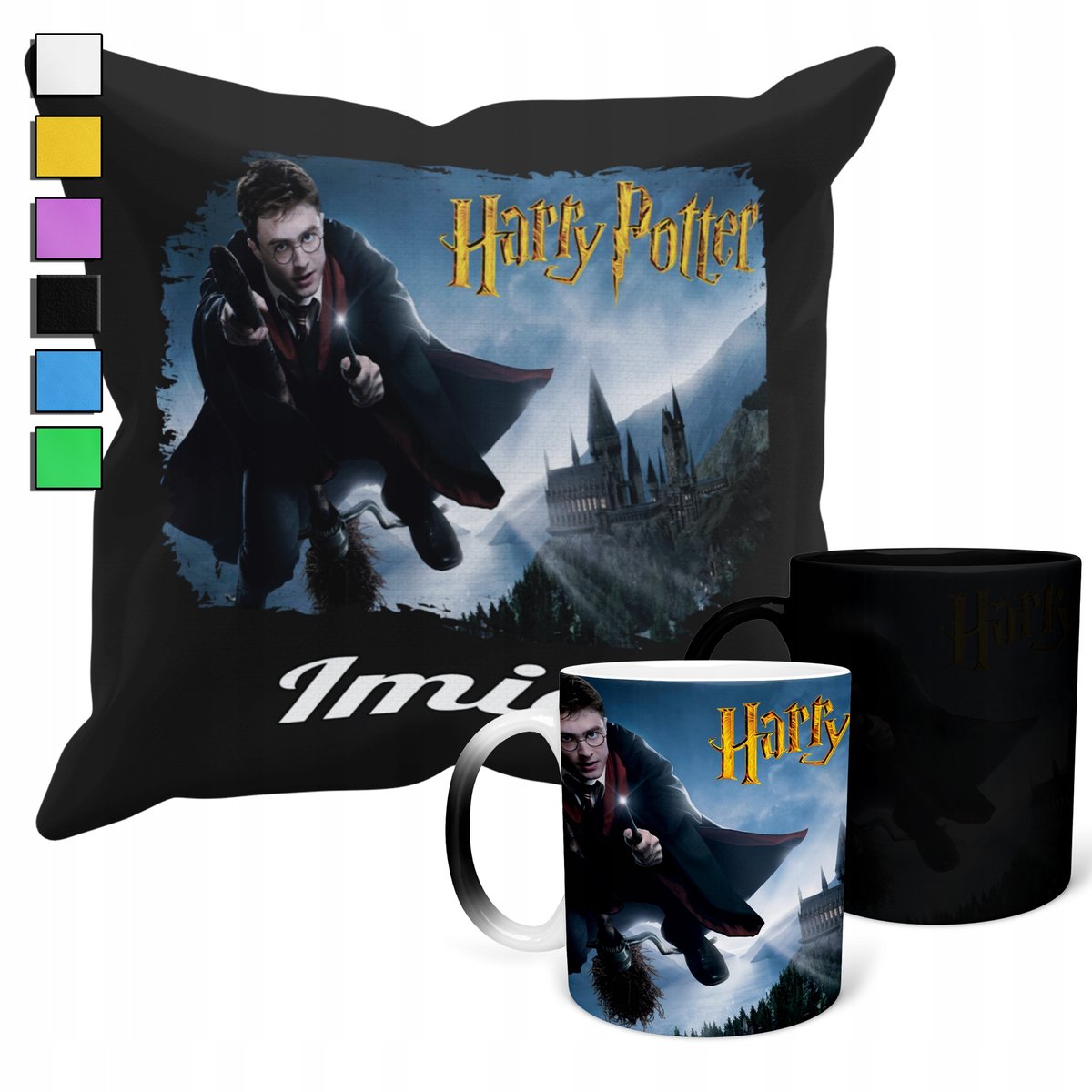 ZESTAW KUBEK MAGICZNY + POSZEWKA Z PODUSZKĄ-CZARODZIEJ MAGIA PREZENT + IMIĘ