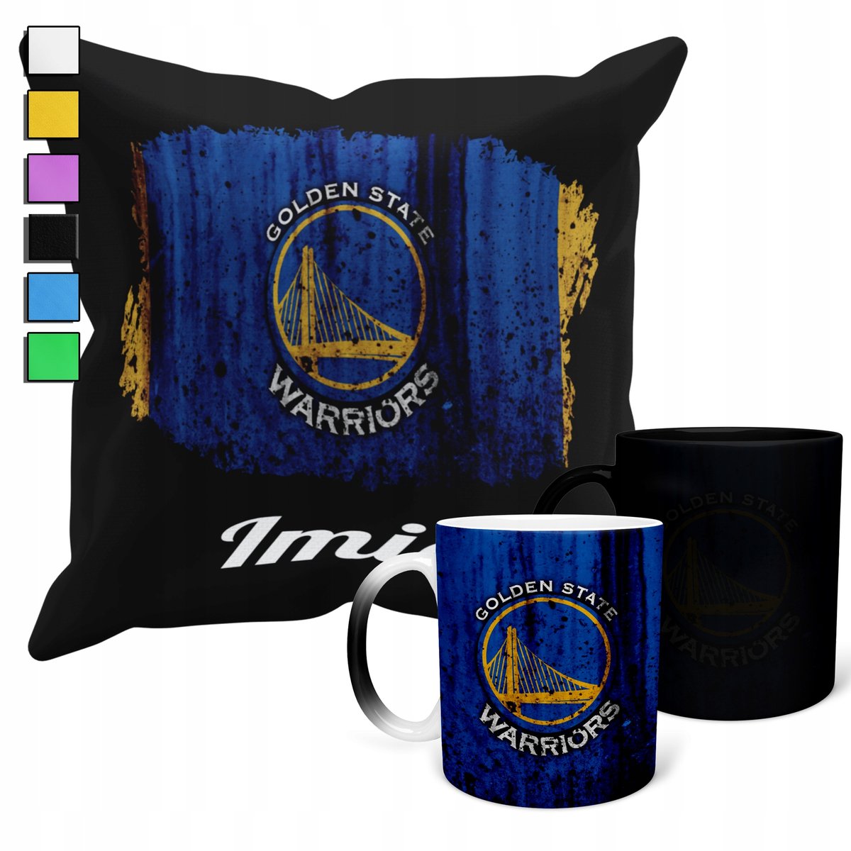 ZESTAW KUBEK MAGICZNY + POSZEWKA Z PODUSZKĄ- NBA GOLDEN STATE KLUBY + IMIĘ