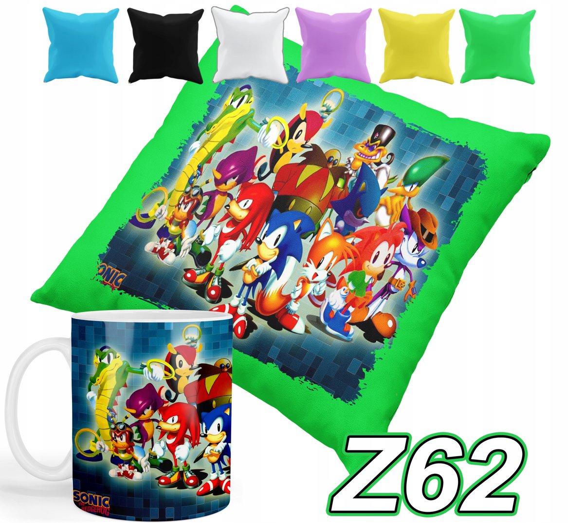 ZESTAW KUBEK + POSZEWKA Z PODUSZKĄ SONIC JEŻYK BAJKI + IMIĘ