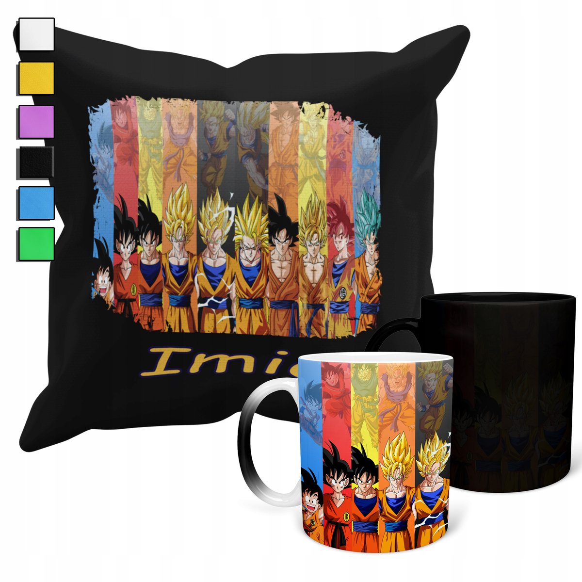 ZESTAW KUBEK MAGICZNY + POSZEWKA Z PODUSZKĄ-PREZENT DRAGONBALL ANIME + IMIĘ