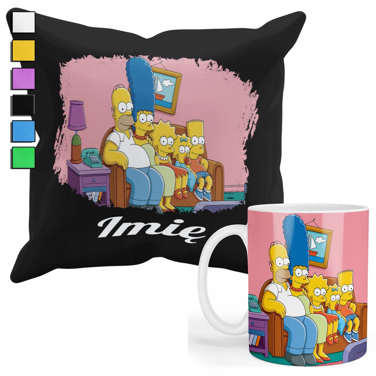 ZESTAW KUBEK + POSZEWKA Z NADRUKIEM-DLA FANA PREZENT SIMPSON BAJKA +IMIĘ