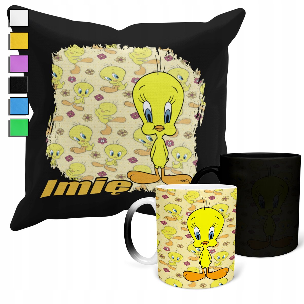 ZESTAW KUBEK MAGICZNY + POSZEWKA Z PODUSZKĄ- TWEETY LOONE TU NES+ IMIĘ