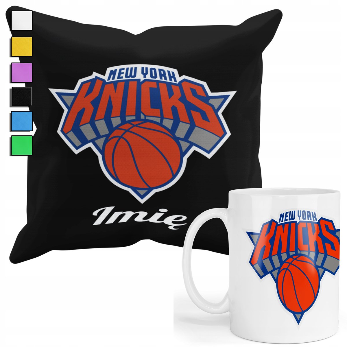 ZESTAW KUBEK + PODUSZKA Z POSZEWKĄ- PREZENT DLA FANA NY KNICKS NBA + IMIĘ