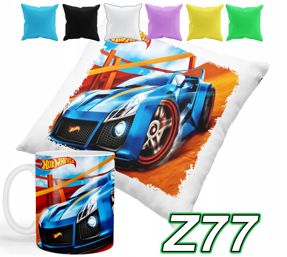 ZESTAW KUBEK + POSZEWKA Z PODUSZKĄ AUTKA HOT WHILS+ IMIĘ