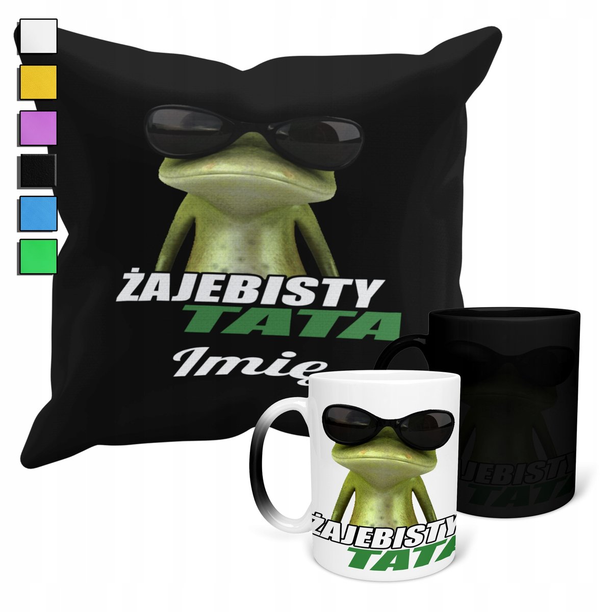 ZESTAW KUBEK MAGICZNY + POSZEWKA Z PODUSZKĄ-DZIEŃ TATY OJCA PREZENT + IMIĘ