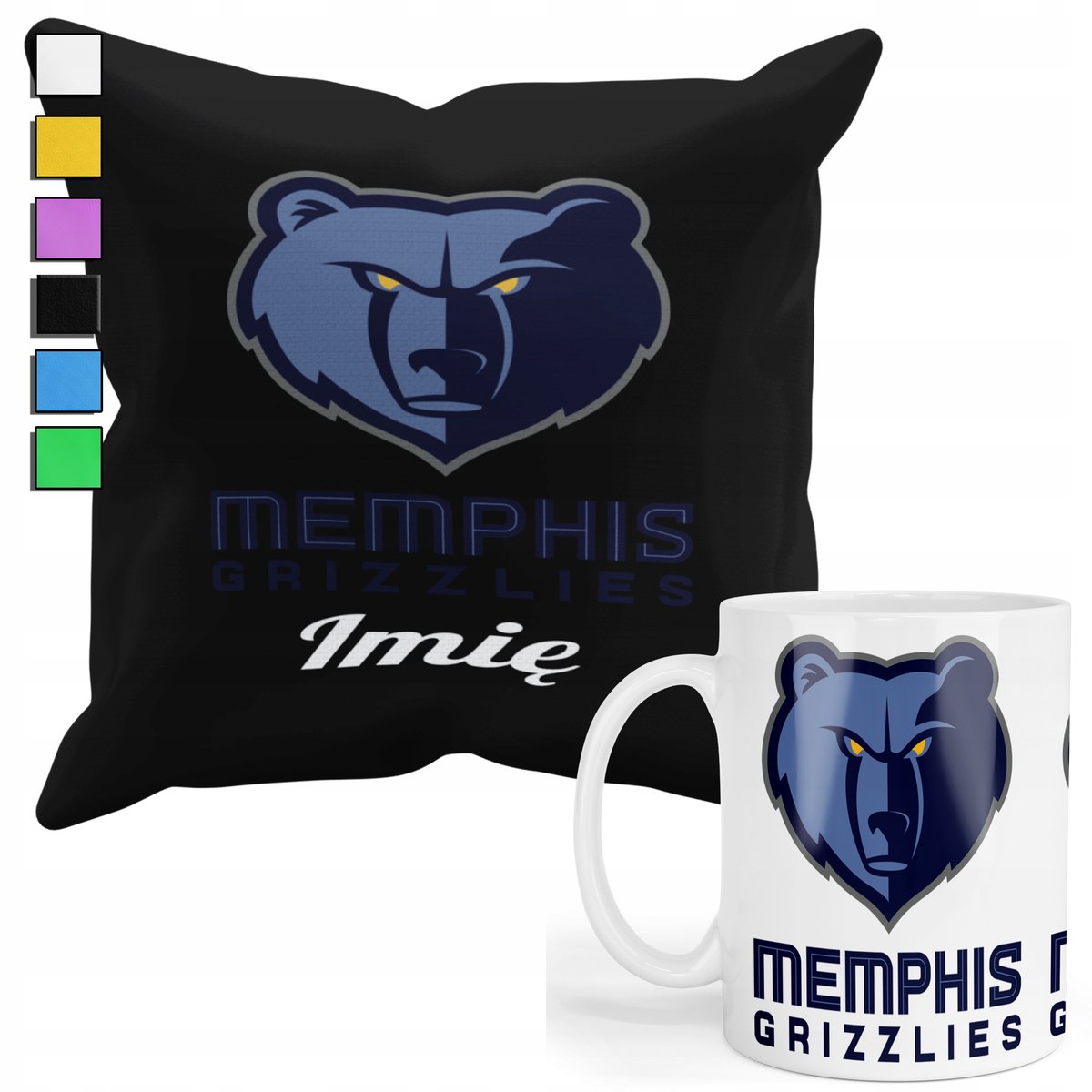 ZESTAW KUBEK + PODUSZKA Z POSZEWKĄ- PREZENT DLA FANA MEMPHIS GRIZZLI + IMIĘ