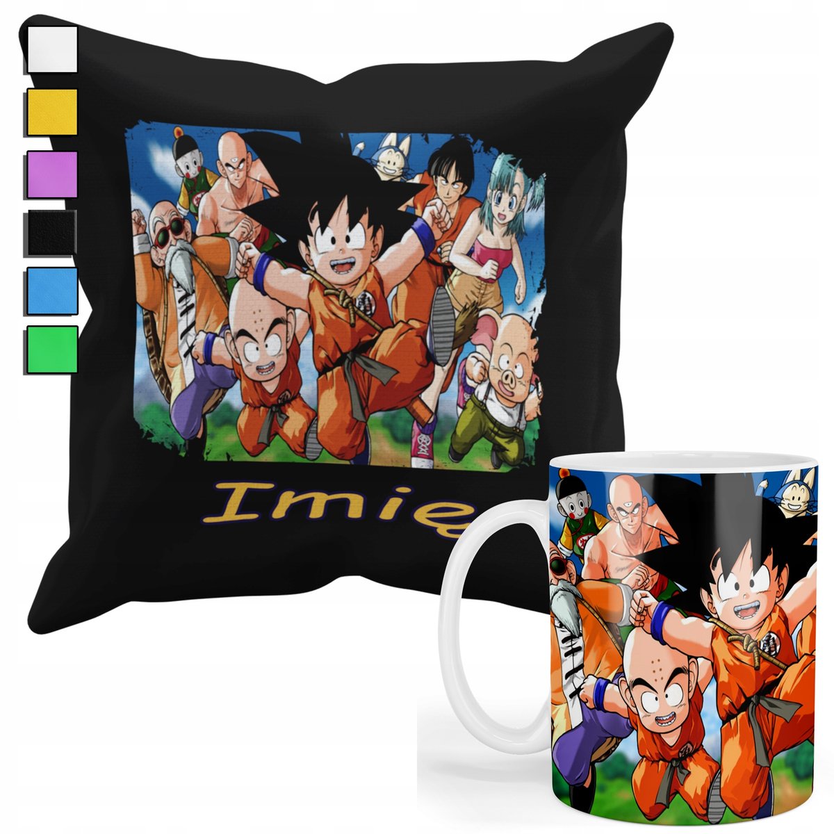 ZESTAW KUBEK + PODUSZKA Z POSZEWKĄ- PREZENT DLA FANA DRAGONBALL ANIME+ IMIĘ