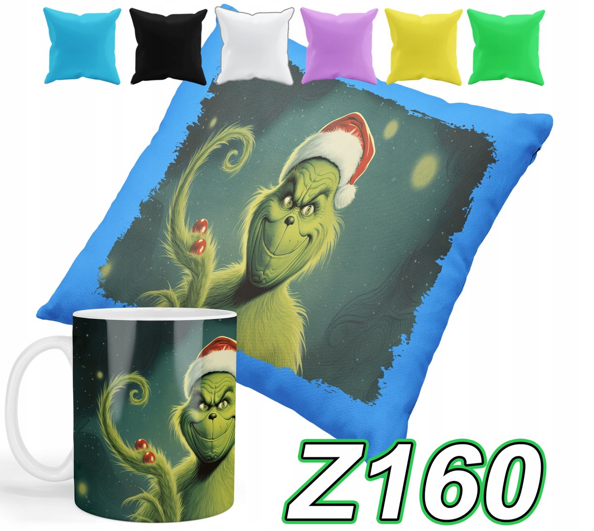 ZESTAW KUBEK + POSZEWKA Z NADRUKIEM GRINCH ŚWIĘTA PREZENTY + IMIĘ