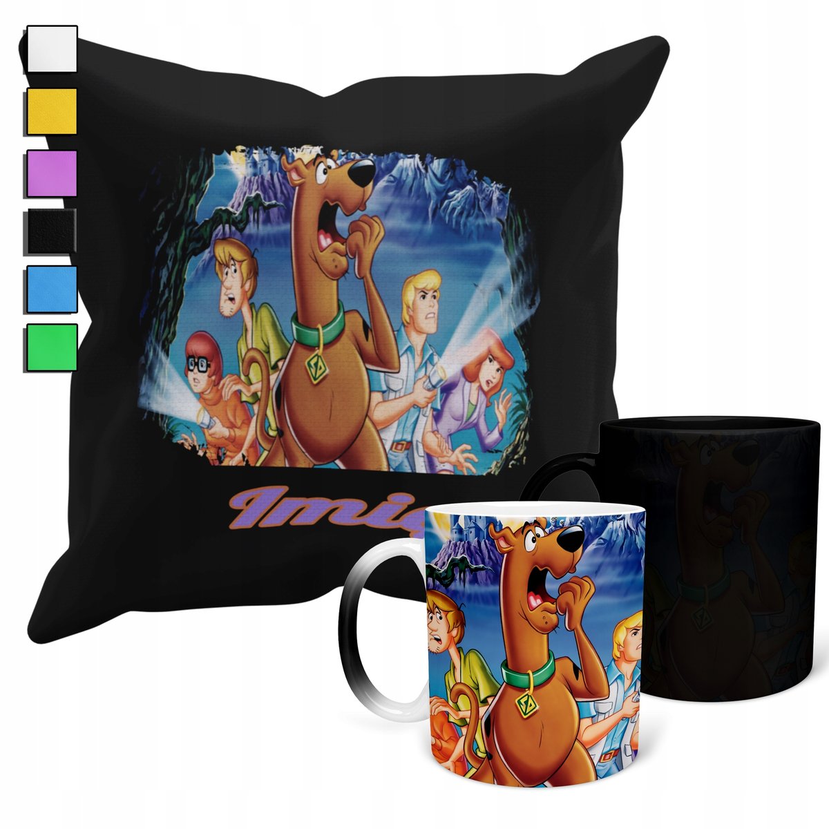 ZESTAW KUBEK MAGICZNY + POSZEWKA Z PODUSZKĄ-PREZENT SCOOBY DOO PIES + IMIĘ