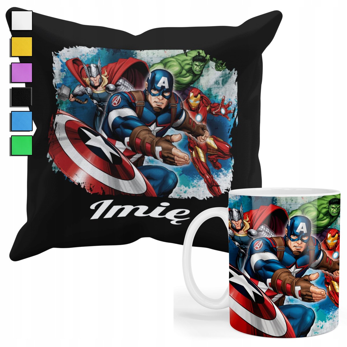 ZESTAW KUBEK + POSZEWKA Z NADRUKIEM-DLA FANA PREZENT AVENGERS +IMIĘ