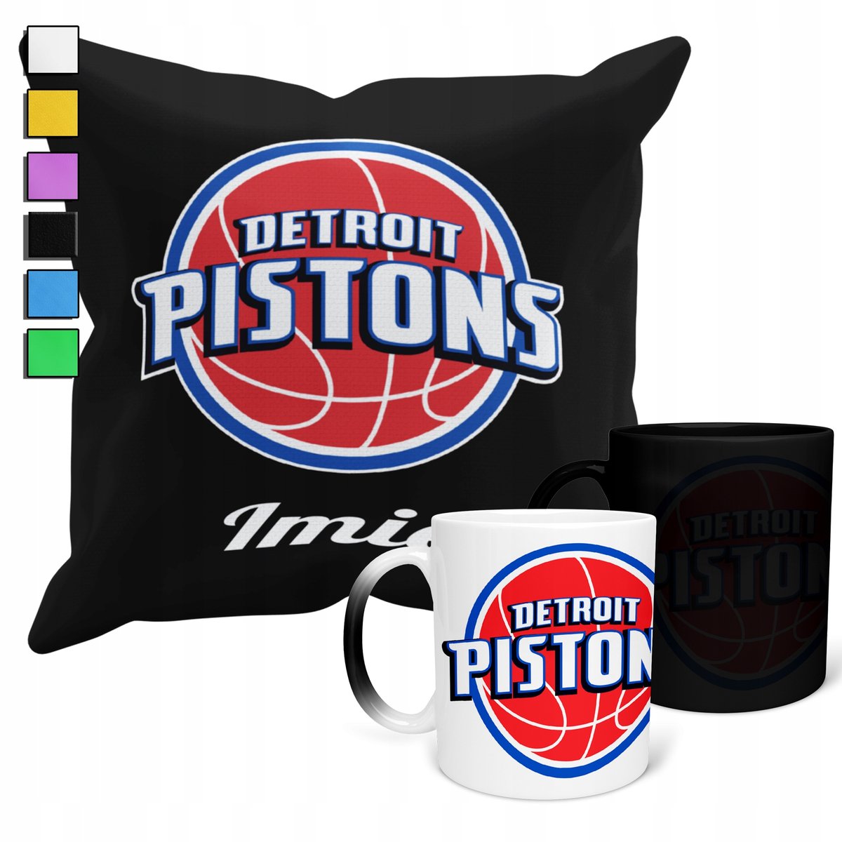 ZESTAW KUBEK MAGICZNY + POSZEWKA Z PODUSZKĄ- NBA DETROIT PISTONS + IMIĘ