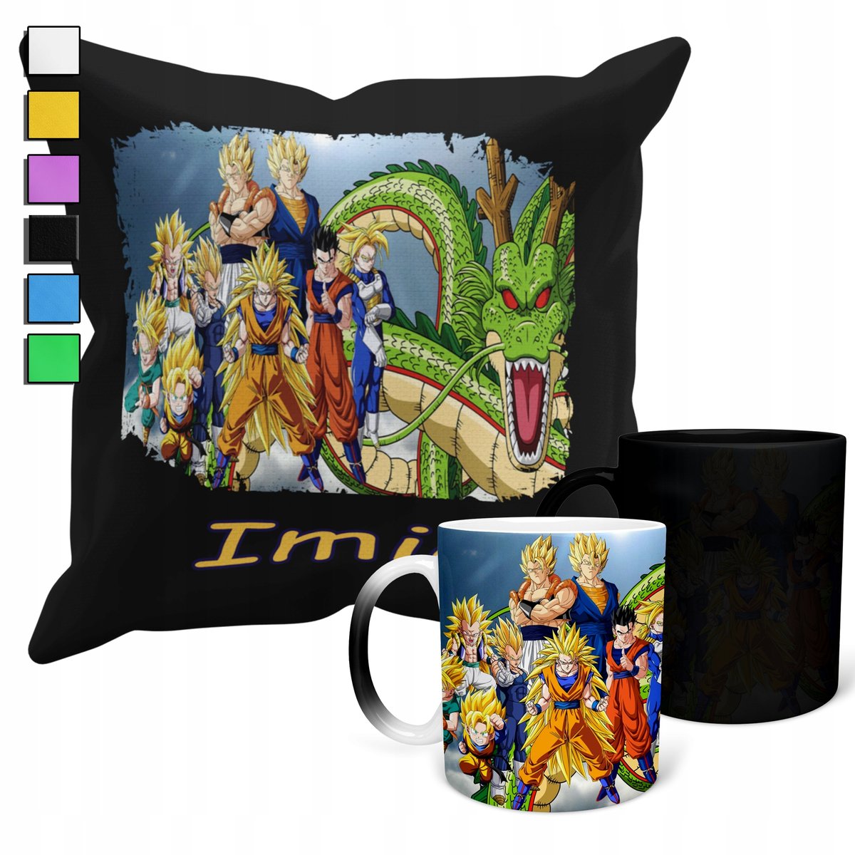 ZESTAW KUBEK MAGICZNY + POSZEWKA Z PODUSZKĄ-PREZENT DRAGONBALL ANIME + IMIĘ
