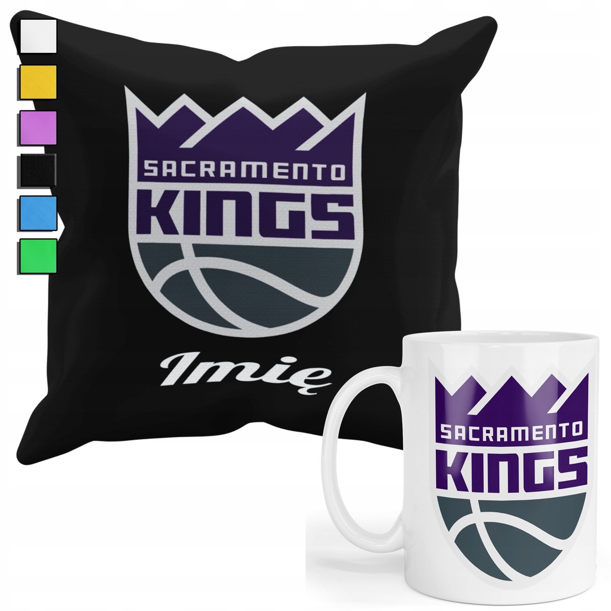 ZESTAW KUBEK + PODUSZKA Z POSZEWKĄ- PREZENT DLA FANA NBA SACRAMENTO + IMIĘ