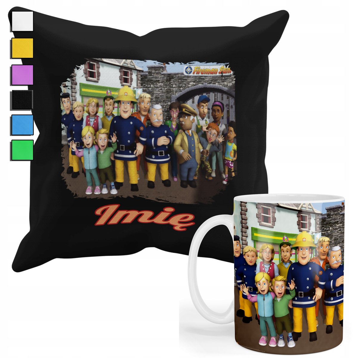 ZESTAW KUBEK + PODUSZKA Z POSZEWKĄ- PREZENT DLA FANA STRAŻAK SAM+ IMIĘ