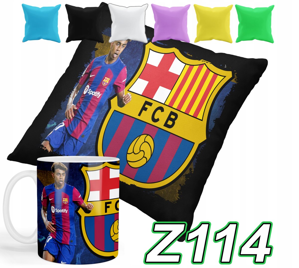 ZESTAW KUBEK + POSZEWKA Z PODUSZKĄ YAMAL BARCELONA + IMIĘ