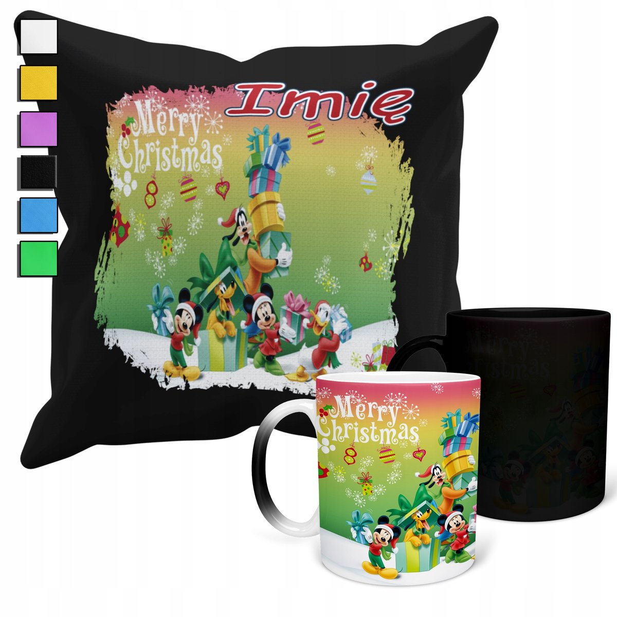 ZESTAW KUBEK MAGICZNY ZMIENIAJĄCY KOLOR + POSZEWKA MYSZKA MIKI + IMIĘ