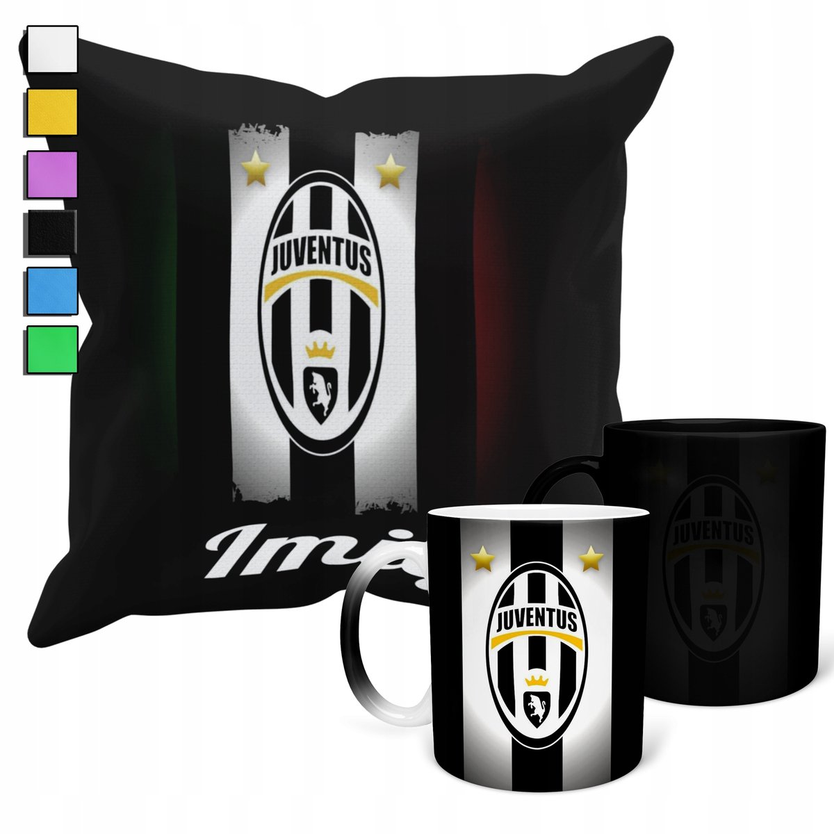 ZESTAW KUBEK MAGICZNY + POSZEWKA Z PODUSZKĄ- JUVENTUS KLUBY PIŁKA + IMIĘ
