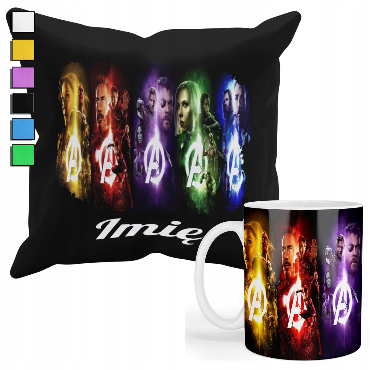 ZESTAW KUBEK + POSZEWKA Z NADRUKIEM-DLA FANA PREZENT AVENGERS +IMIĘ