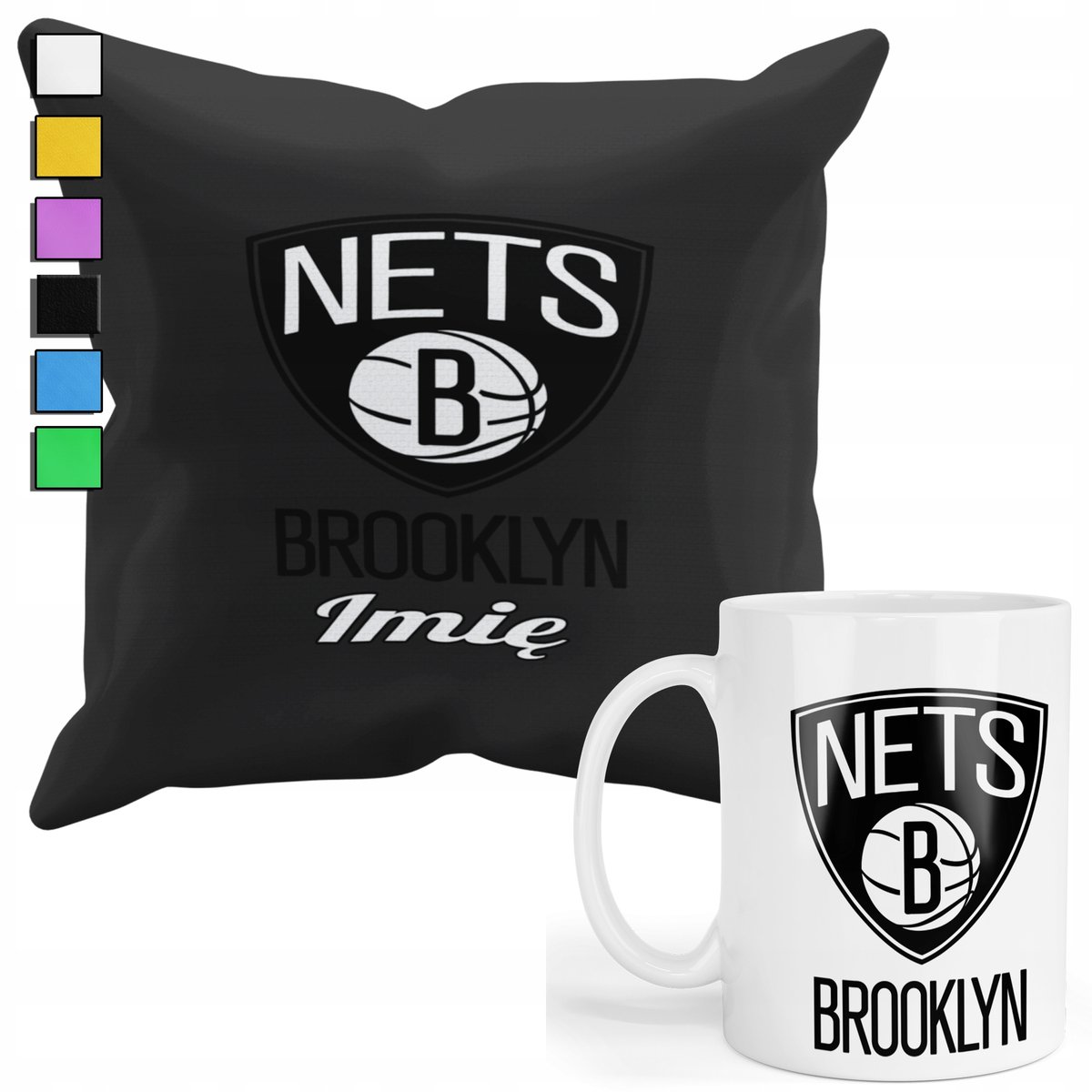 ZESTAW KUBEK + POSZEWKA Z NADRUKIEM-DLA FANA NBA BROOKLYN NETS BASKET +IMIĘ