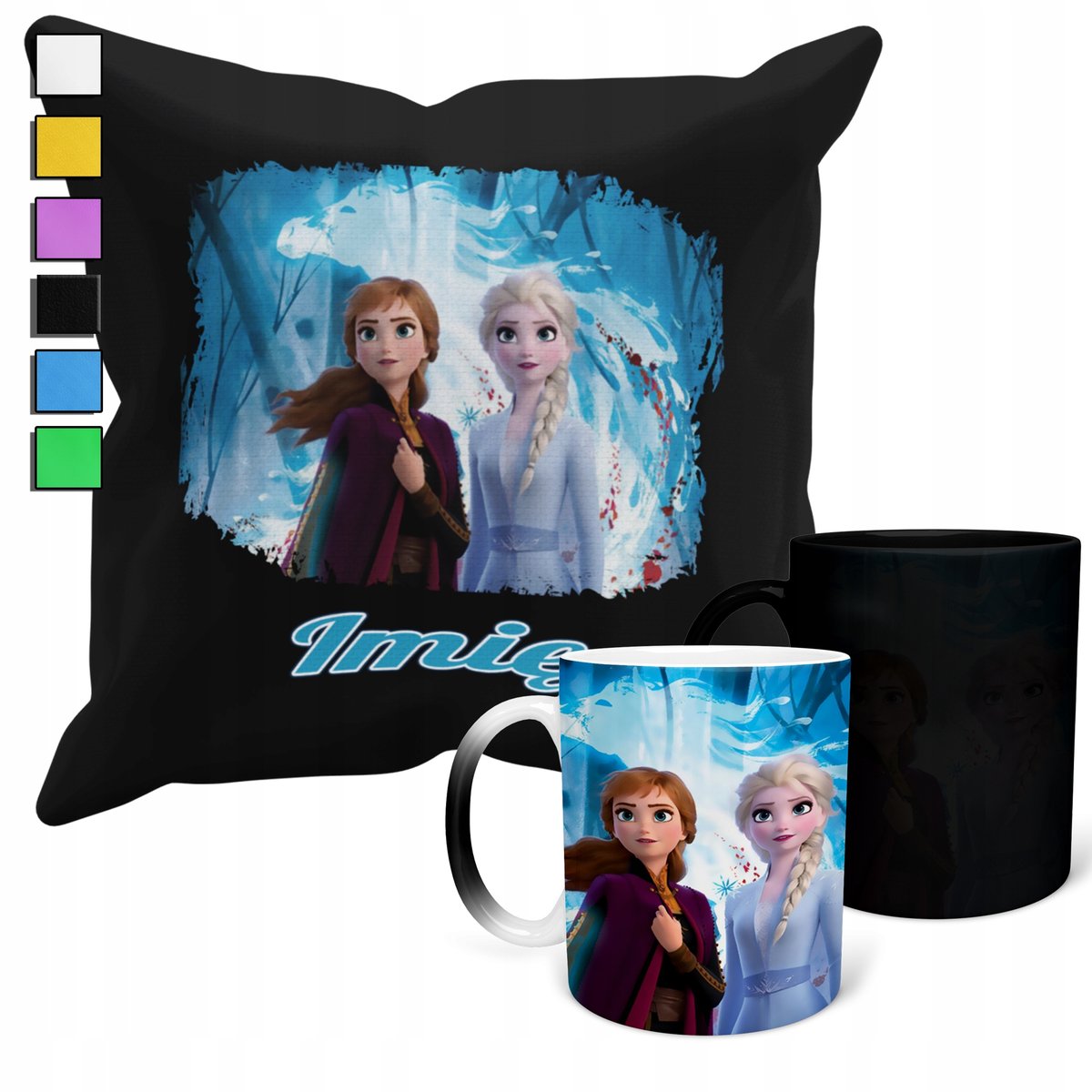 ZESTAW KUBEK MAGICZNY + POSZEWKA Z PODUSZKĄ-FROZEN KRAINA LODU PREZENT+IMIĘ