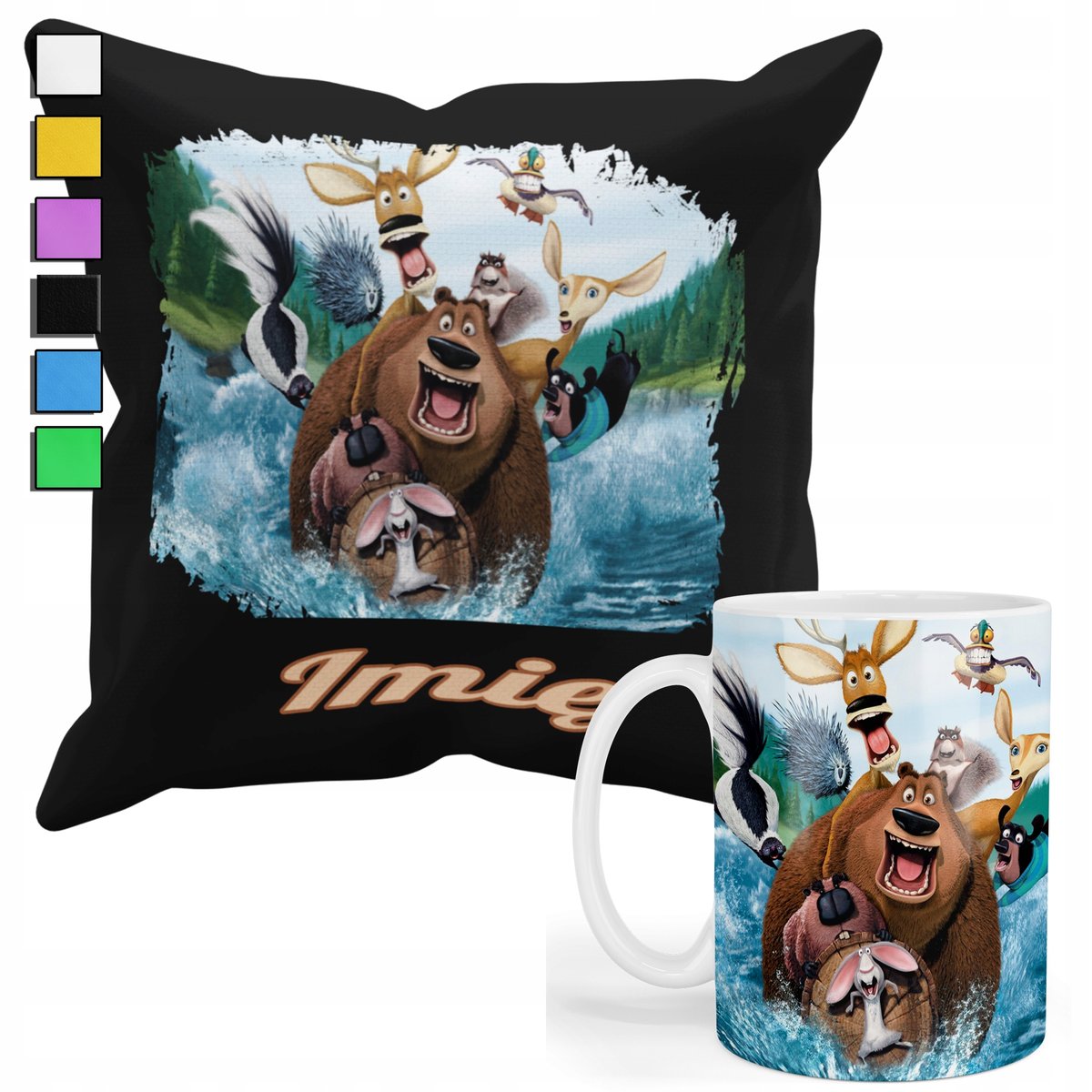 ZESTAW KUBEK + POSZEWKA Z NADRUKIEM-DLA FANA PREZENT GRIZZY I LEMINGI +IMIĘ