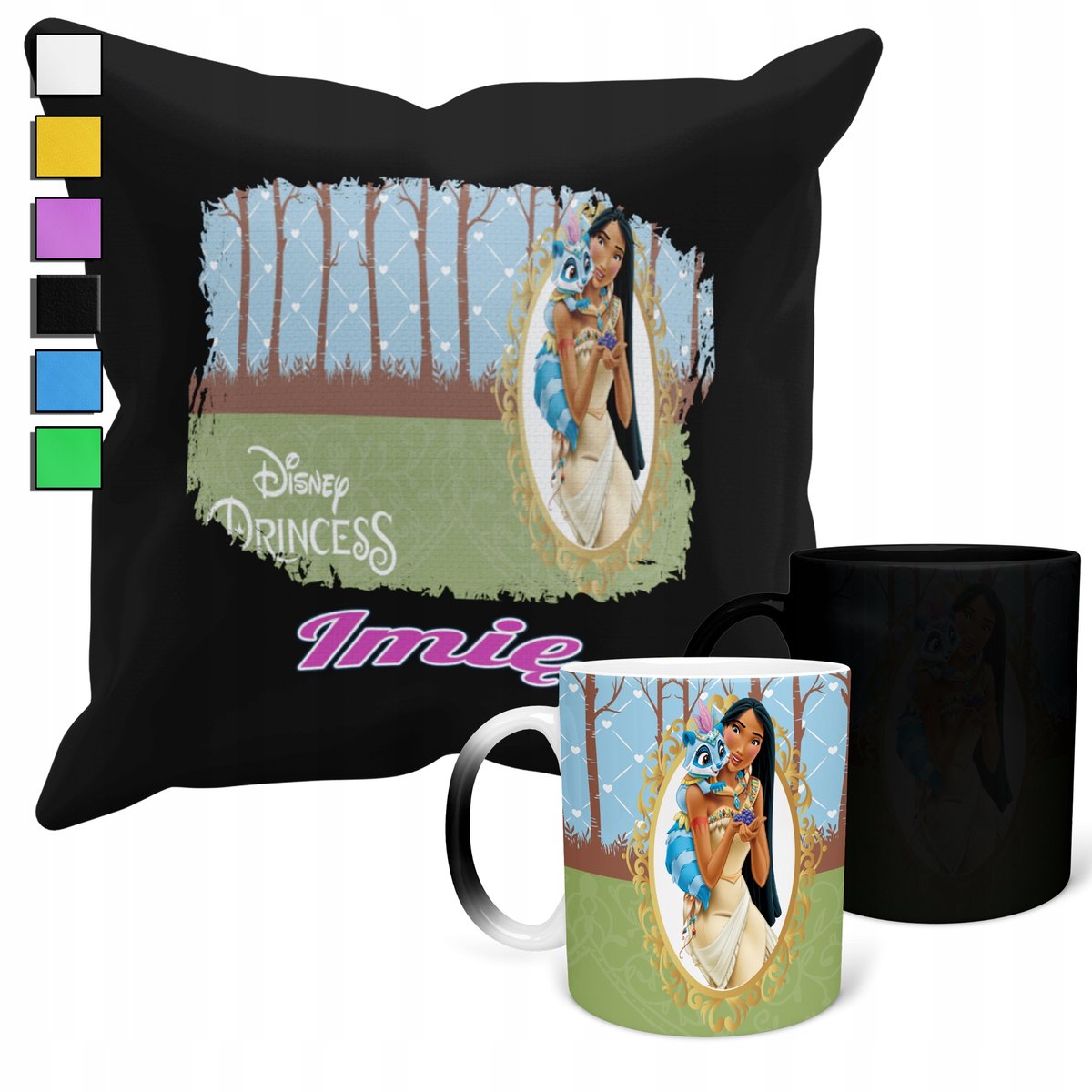 ZESTAW KUBEK MAGICZNY + POSZEWKA Z PODUSZKĄ- PREZENT PRINCESSY + IMIĘ