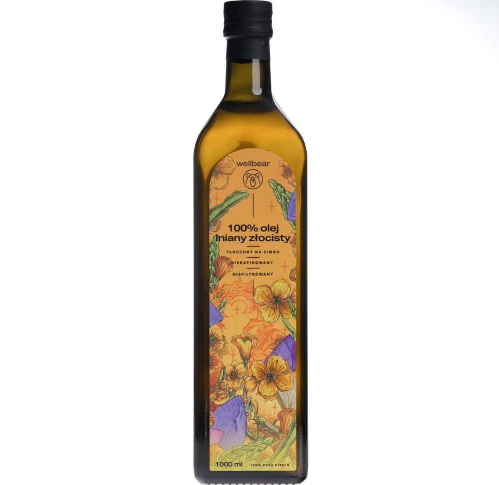 Wellbear Olej lniany złocisty zimnotłoczony - 1000 ml