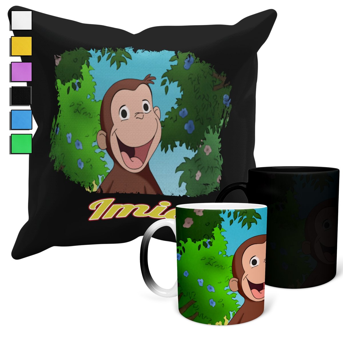 Zestaw Kubek Magiczny + Poszewka Z Poduszką-Ciekawski George Prezent + Imię