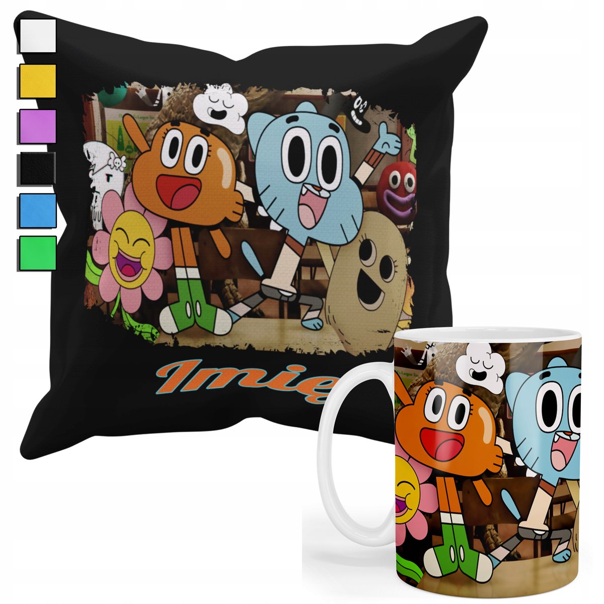 ZESTAW KUBEK + PODUSZKA Z POSZEWKĄ- PREZENT DLA FANA THE SMERFS + IMIĘ