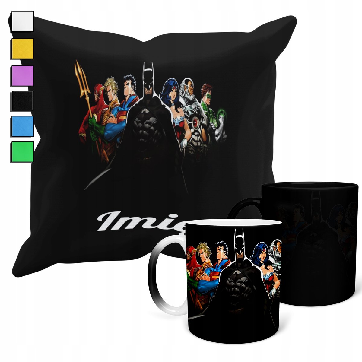 ZESTAW KUBEK MAGICZNY + POSZEWKA Z PODUSZKĄ- AVENGERS PREZENT + IMIĘ