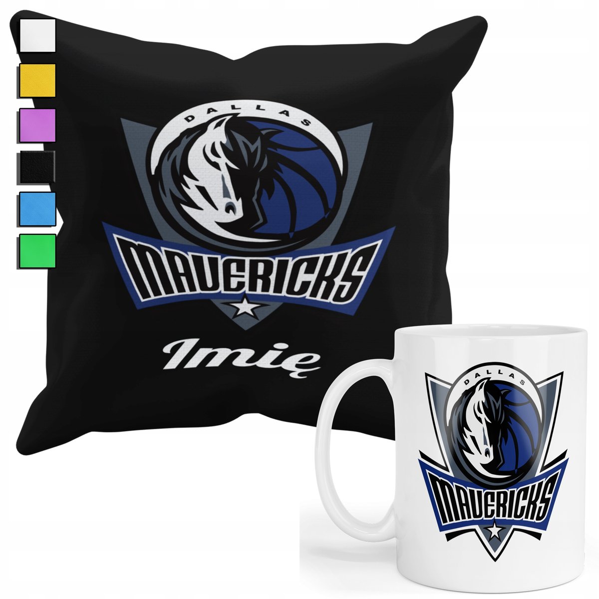 ZESTAW KUBEK + POSZEWKA Z NADRUKIEM-DLA FANA NBA DALLAS MAVERICKS +IMIĘ