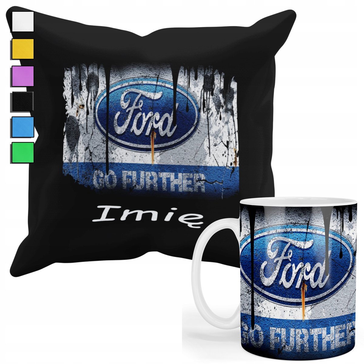 ZESTAW KUBEK + PODUSZKA Z POSZEWKĄ- PREZENT DLA FANA MOTO FORD+ IMIĘ