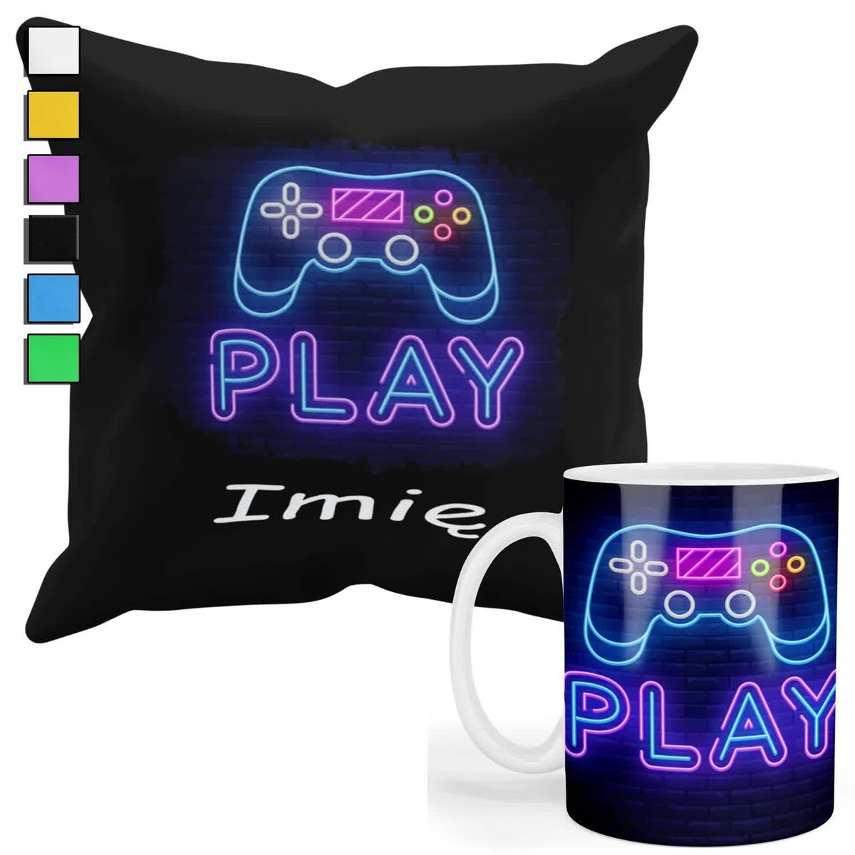 ZESTAW KUBEK + POSZEWKA Z NADRUKIEM-DLA FANA PREZENT GAME PAD PLAY +IMIĘ