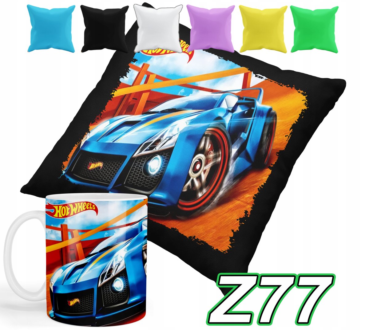 ZESTAW KUBEK + POSZEWKA Z PODUSZKĄ AUTKA HOT WHILS+ IMIĘ