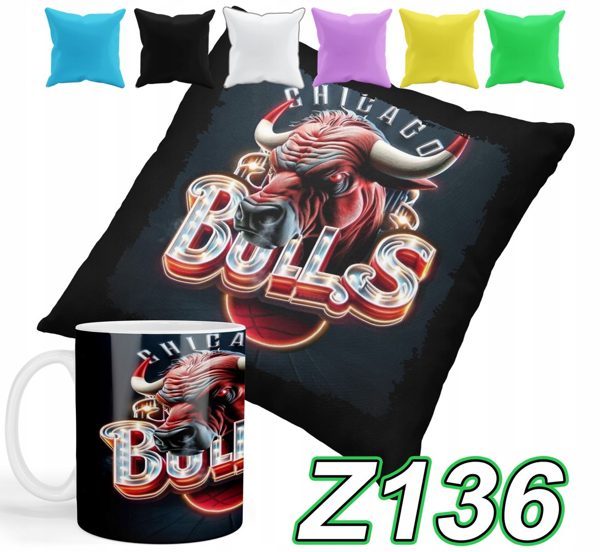 ZESTAW KUBEK + POSZEWKA Z NADRUKIEM CHICAGO BULLS NBA BASKET + IMIĘ