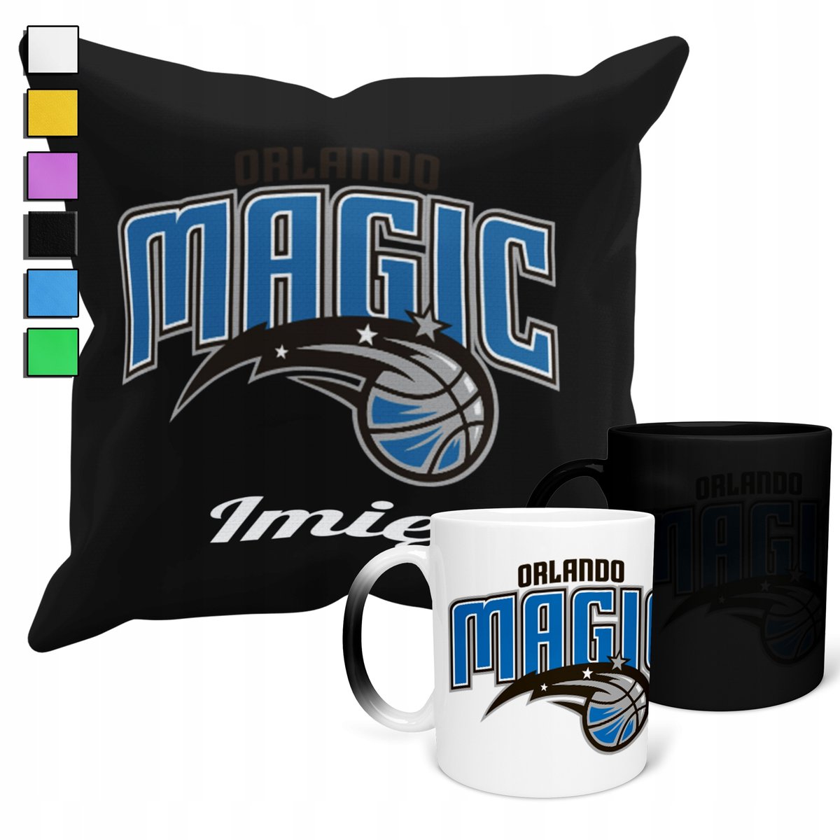 ZESTAW KUBEK MAGICZNY + POSZEWKA Z PODUSZKĄ- NBA ORLANDO MAGIC KOSZ + IMIĘ