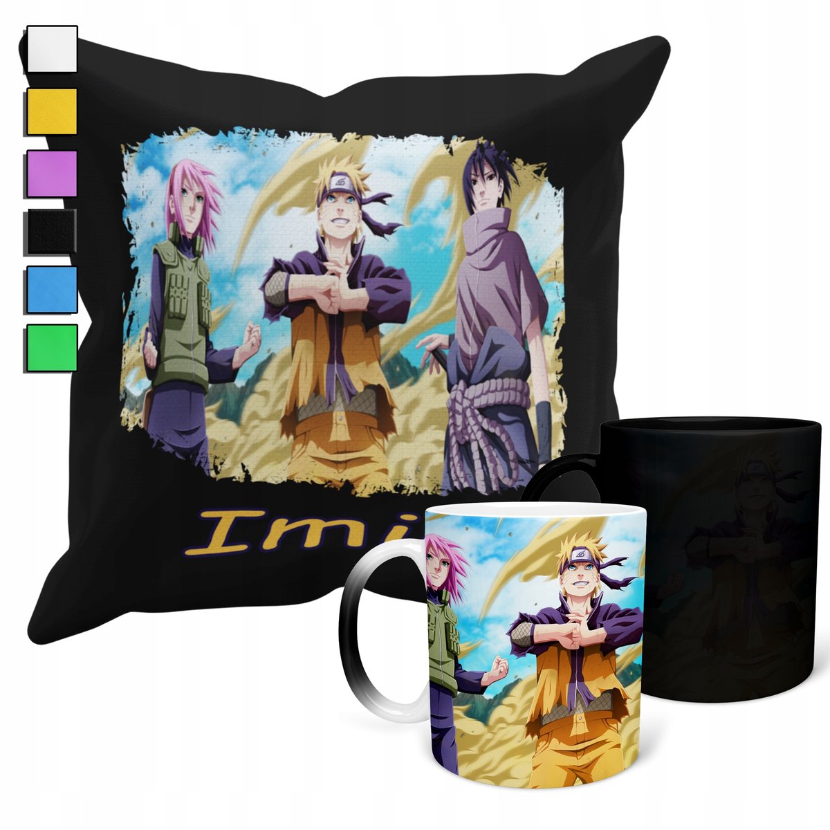 ZESTAW KUBEK MAGICZNY + POSZEWKA Z PODUSZKĄ-PREZENT NARUTO ANIME + IMIĘ