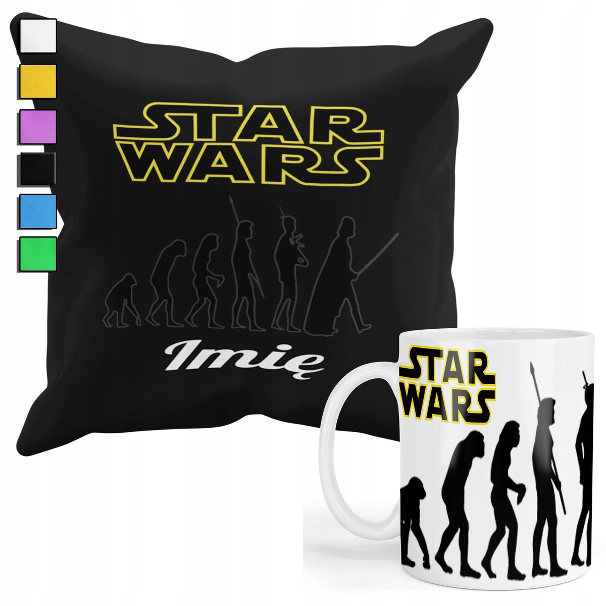 ZESTAW KUBEK + PODUSZKA Z POSZEWKĄ- PREZENT DLA FANA STAR WARS + IMIĘ