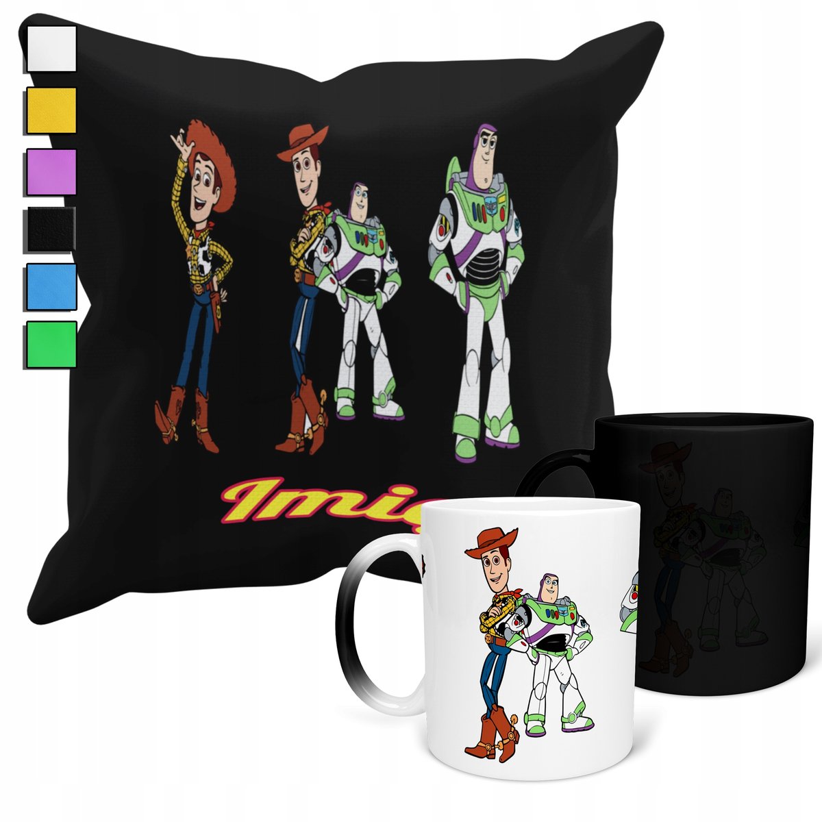 ZESTAW KUBEK MAGICZNY + POSZEWKA Z PODUSZKĄ-PREZENT TOJ STORY + IMIĘ