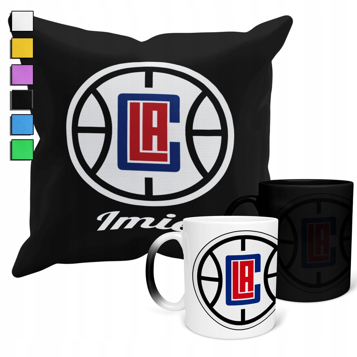 ZESTAW KUBEK MAGICZNY + POSZEWKA Z PODUSZKĄ-NBA LOS ANGELES CLIPPERS + IMIĘ