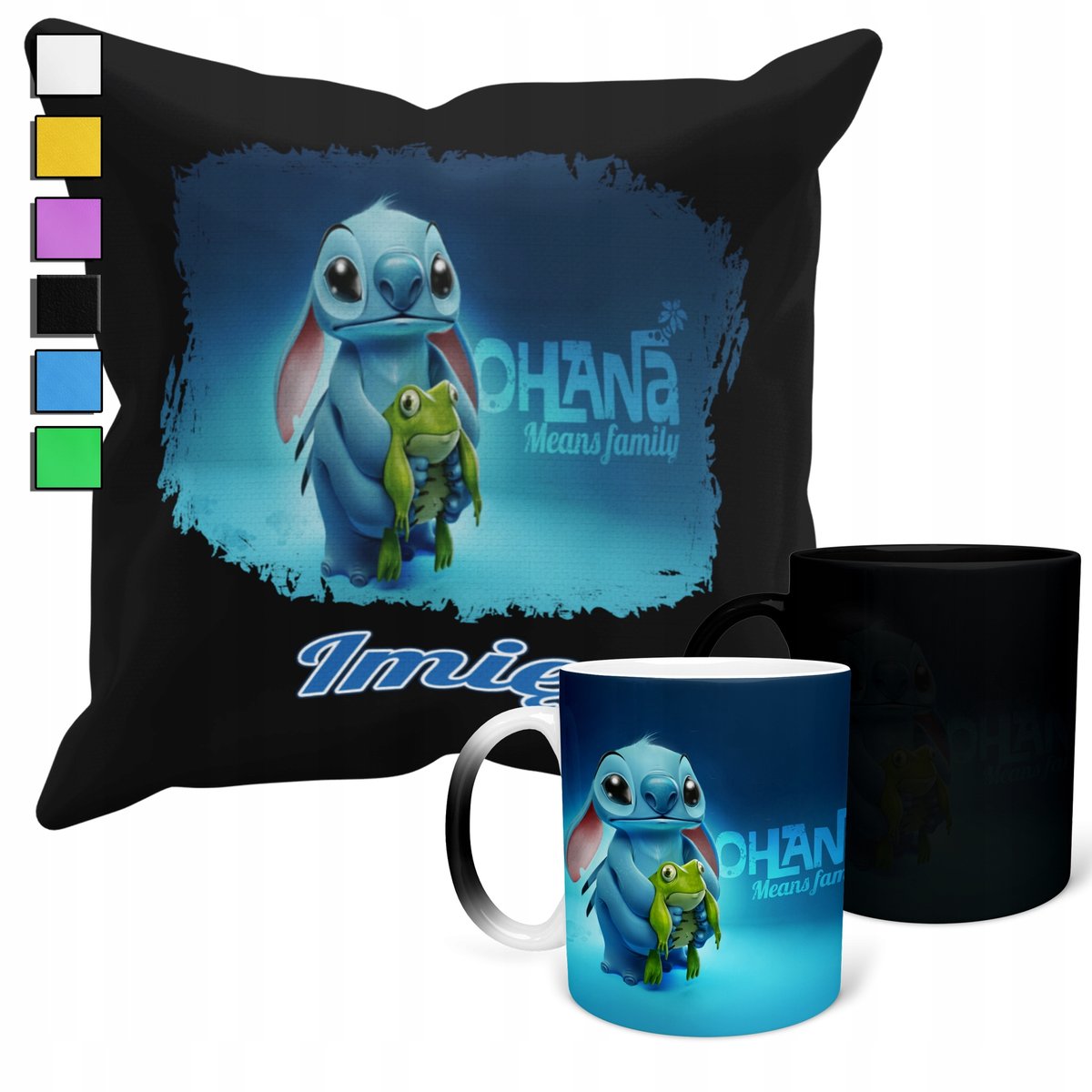 ZESTAW KUBEK MAGICZNY + POSZEWKA Z PODUSZKĄ- PREZENT LILO&STITCH + IMIĘ