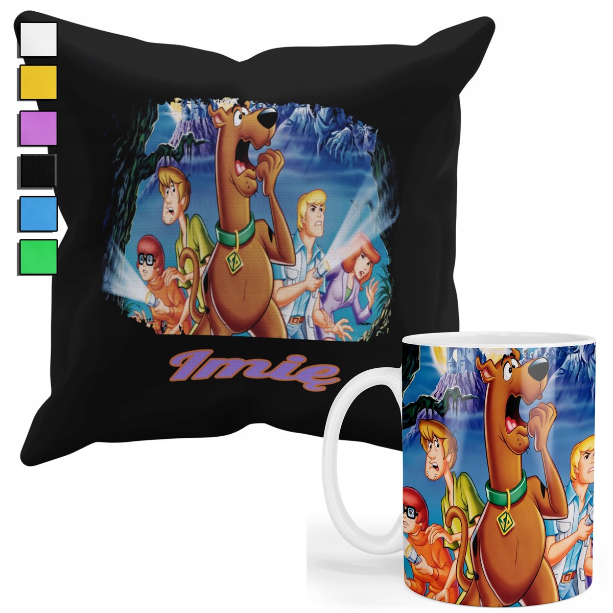 ZESTAW KUBEK + POSZEWKA Z NADRUKIEM-DLA FANA PREZENT SCOOBY DOO +IMIĘ