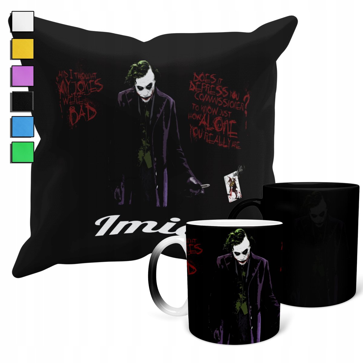 ZESTAW KUBEK MAGICZNY + POSZEWKA Z PODUSZKĄ- AVENGERS JOKER PREZENT + IMIĘ